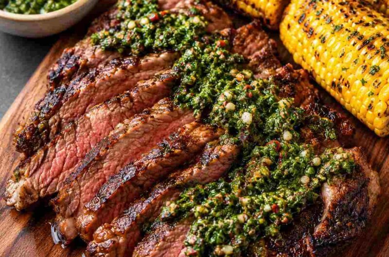 Grilled Ribeye Steaks with Chimichurri and Corn
