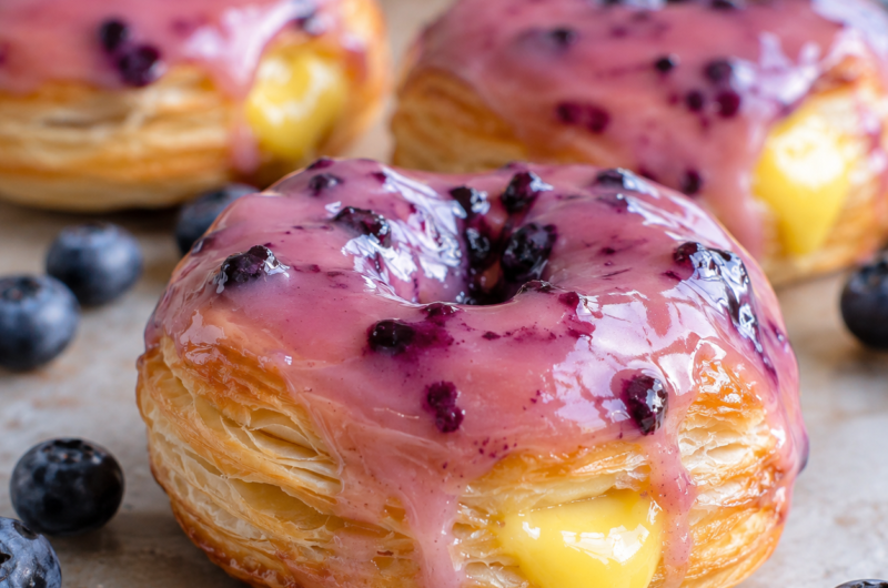 Lemon Blueberry Air Fryer Puff Pastry Donuts