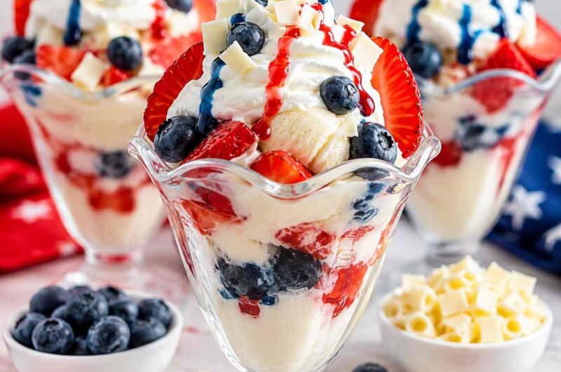 Red, White Chocolate, and Blue Sundaes