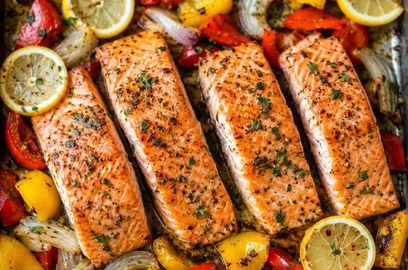 Sheet Pan Salmon and Bell Pepper Dinner