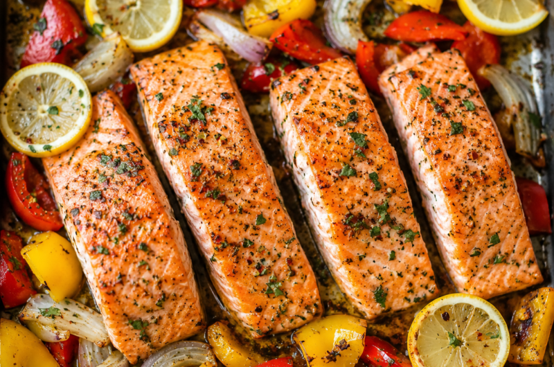 Sheet Pan Salmon and Bell Pepper Dinner