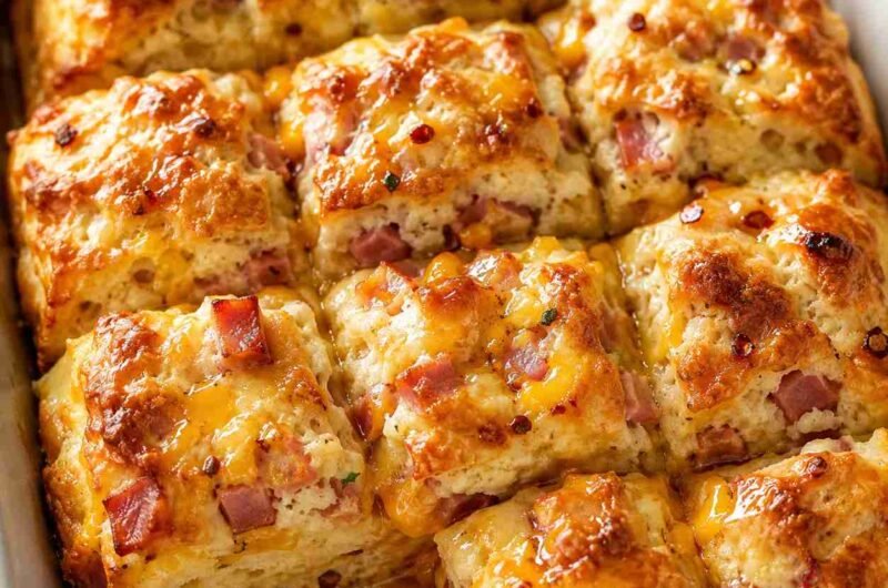 Hot Honey Ham and Cheese Butter Swim Biscuits