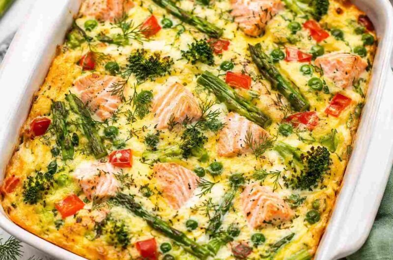 Salmon and Spring Veggie Breakfast Casserole