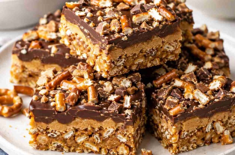 No-Bake Peanut Butter Pretzel Toffee Bars