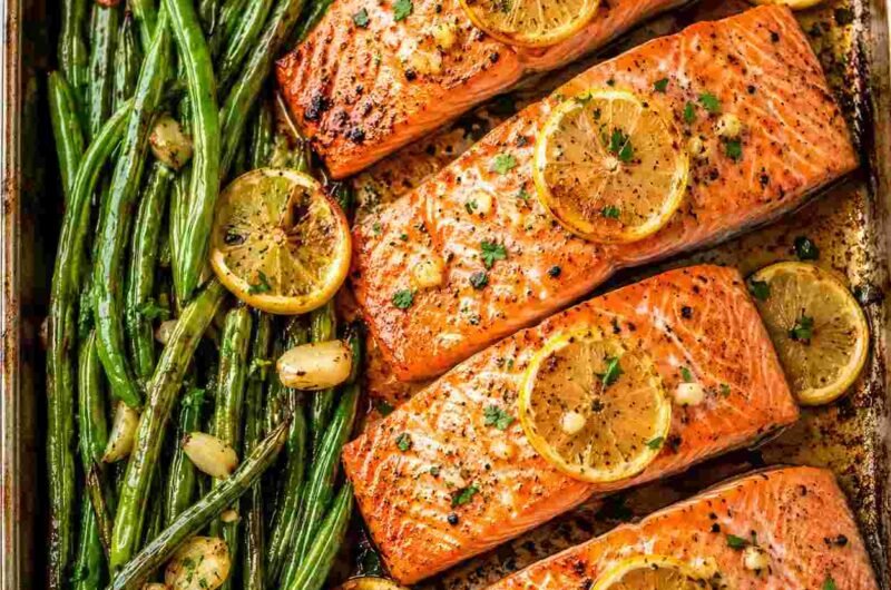 Sheet Pan Lemon Garlic Salmon with Green Beans